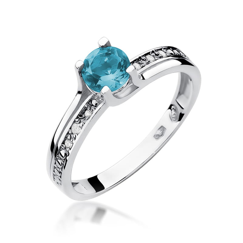 Inel Aur 9K cu Topaz Swiss 0.50 ct si Diamante Naturale 0.03 ct, imaginea 5 din 8
