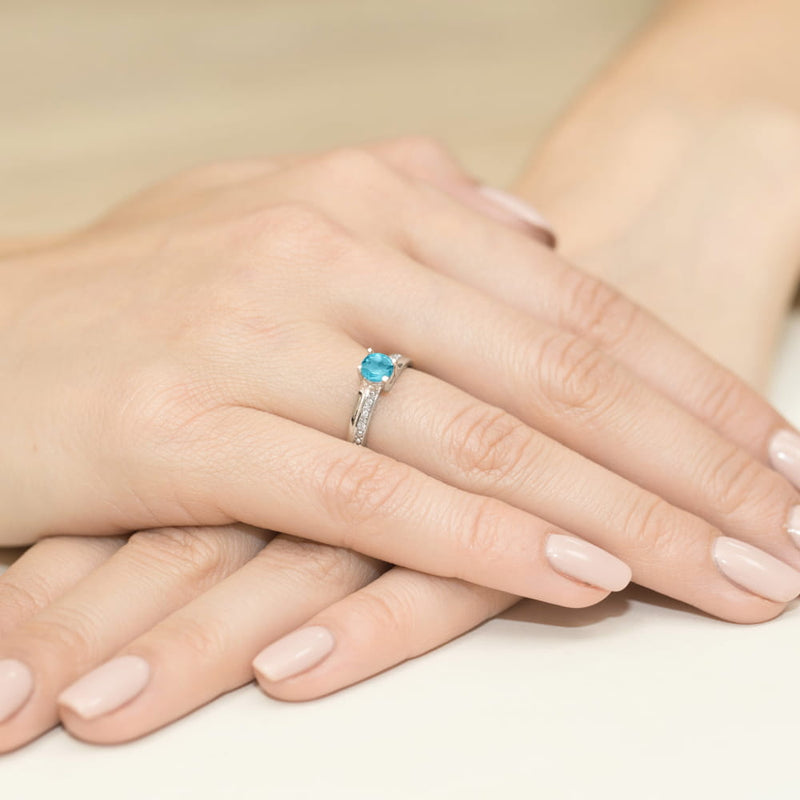Inel Aur 9K cu Topaz Swiss 0.50 ct si Diamante Naturale 0.03 ct, imaginea 8 din 8