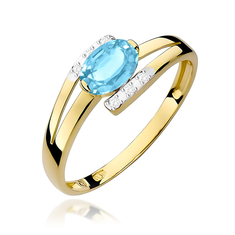 Inel Aur 9K cu Topaz Swiss 0.50 ct si Diamante Naturale 0.05 ct — Aur galben