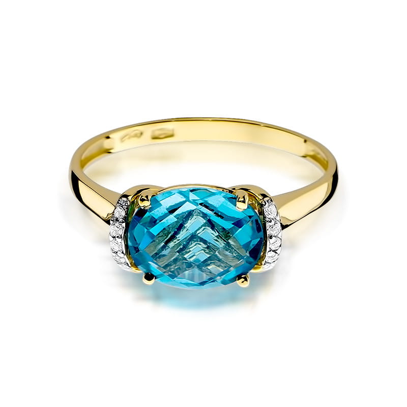 Inel Aur 9K cu Topaz Swiss 1.70 ct si Diamante Naturale 0.04 ct, imaginea 2 din 8