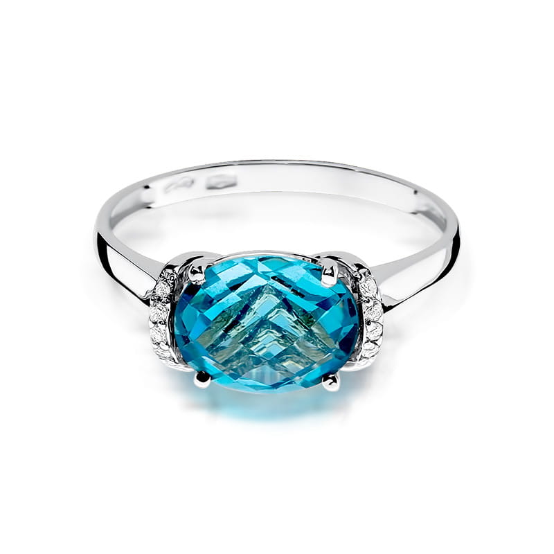 Inel Aur 9K cu Topaz Swiss 1.70 ct si Diamante Naturale 0.04 ct, imaginea 6 din 8