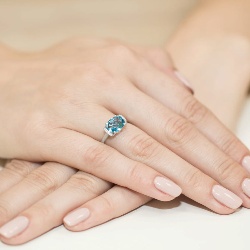 Inel Aur 9K cu Topaz Swiss 1.70 ct si Diamante Naturale 0.04 ct, imaginea 8 din 8