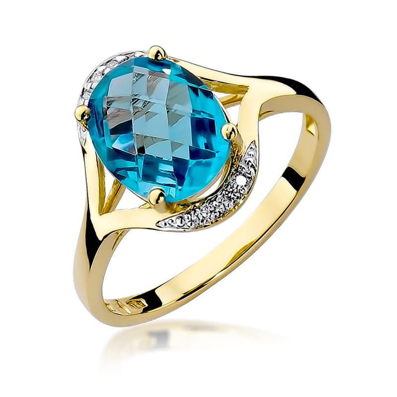 Inel Aur 9K cu Topaz Swiss 3.00 ct si Diamante Naturale 0.04 ct — Aur galben