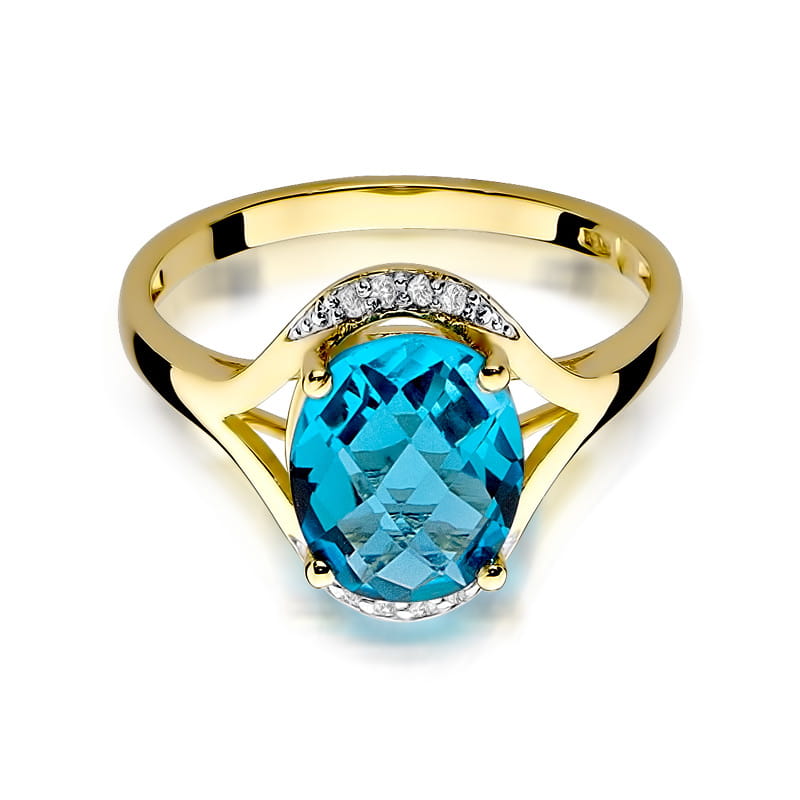 Inel Aur 9K cu Topaz Swiss 3.00 ct si Diamante Naturale 0.04 ct, imaginea 2 din 8