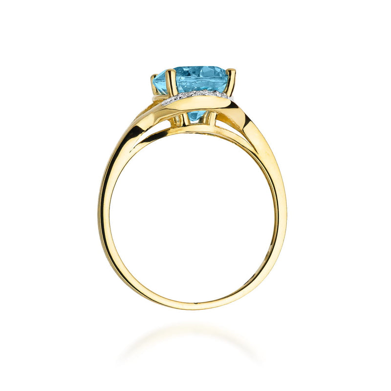 Inel Aur 9K cu Topaz Swiss 3.00 ct si Diamante Naturale 0.04 ct, imaginea 3 din 8