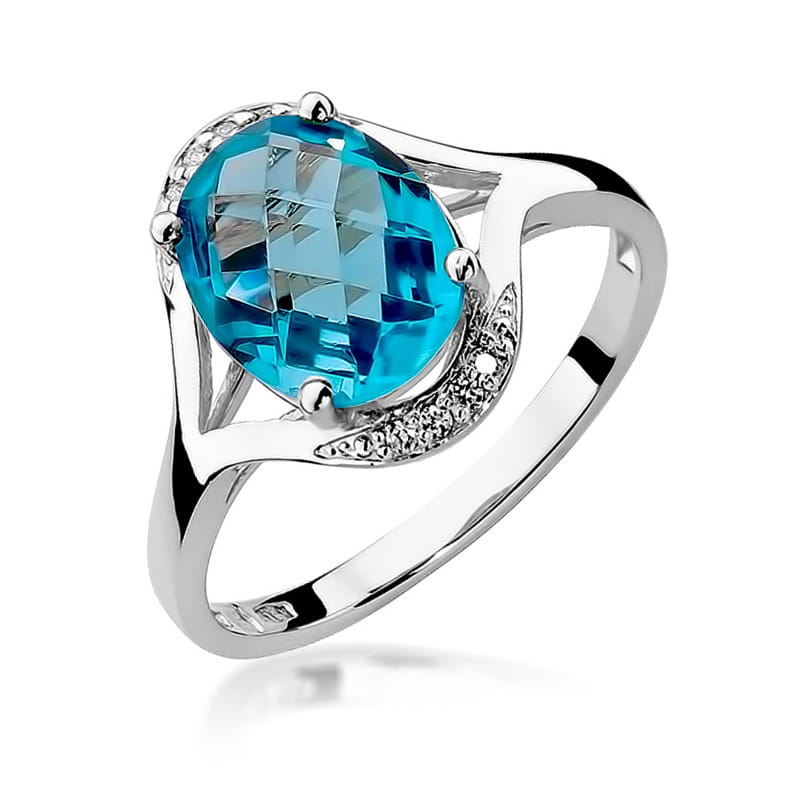 Inel Aur 9K cu Topaz Swiss 3.00 ct si Diamante Naturale 0.04 ct, imaginea 5 din 8