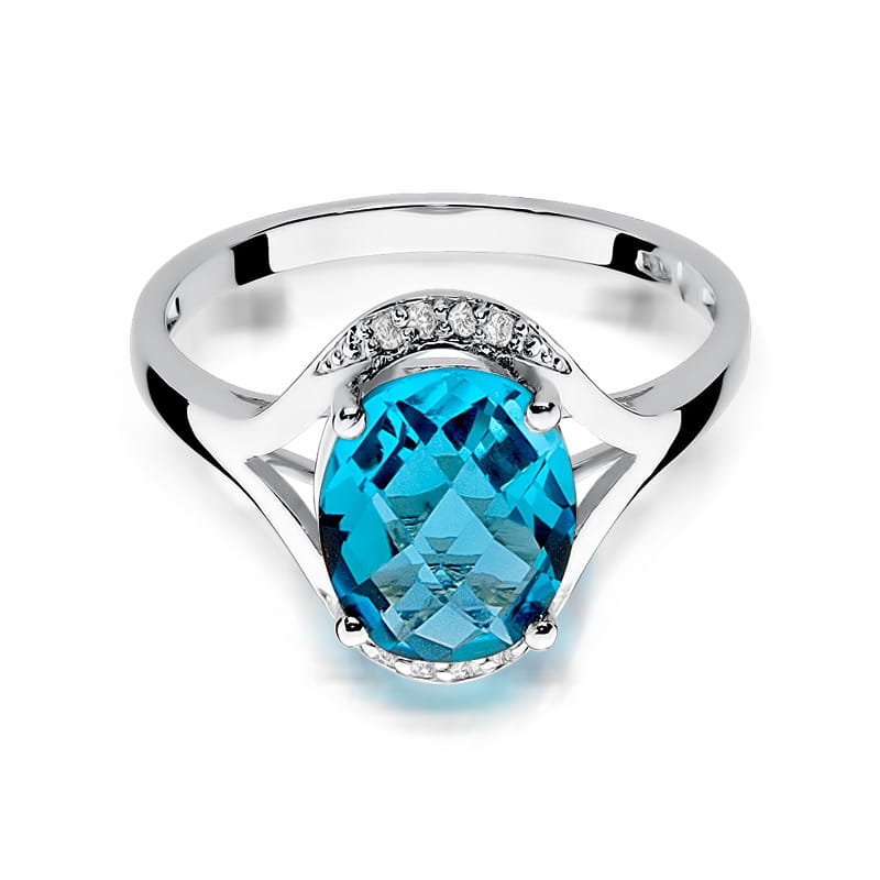 Inel Aur 9K cu Topaz Swiss 3.00 ct si Diamante Naturale 0.04 ct, imaginea 6 din 8