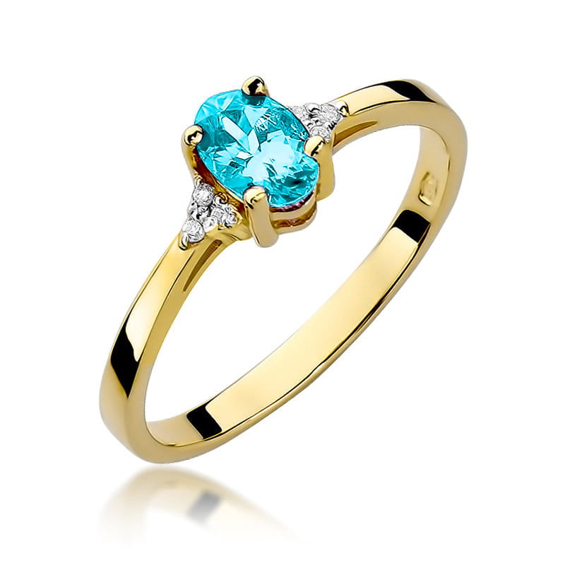 Inel Aur 9K cu Topaz Swiss 0.50 ct si Diamante Naturale 0.05 ct — Aur galben