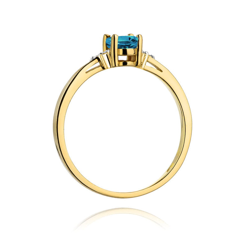 Inel Aur 9K cu Topaz Swiss 0.50 ct si Diamante Naturale 0.05 ct, imaginea 3 din 7
