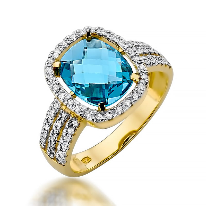 Inel Aur 9K cu Topaz Swiss 3.00 ct si Diamante Naturale 0.32 ct — Aur galben