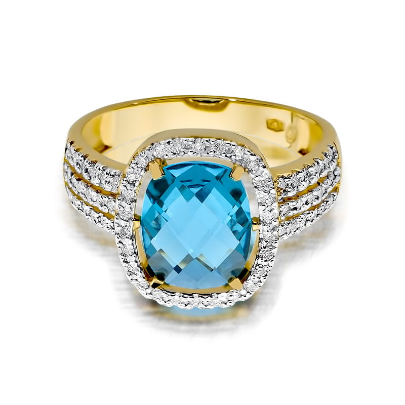 Inel Aur 9K cu Topaz Swiss 3.00 ct si Diamante Naturale 0.32 ct, imaginea 2 din 8