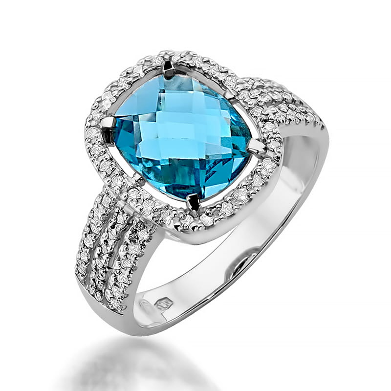 Inel Aur 9K cu Topaz Swiss 3.00 ct si Diamante Naturale 0.32 ct, imaginea 5 din 8
