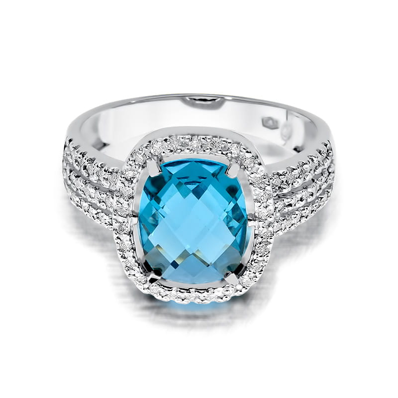 Inel Aur 9K cu Topaz Swiss 3.00 ct si Diamante Naturale 0.32 ct, imaginea 6 din 8
