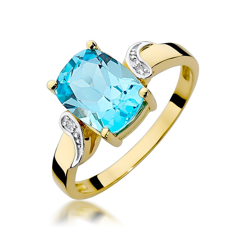 Inel Aur 9K cu Topaz Swiss 2.40 ct si Diamante Naturale 0.01 ct — Aur galben