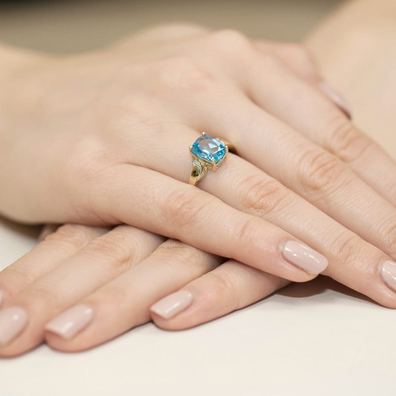 Inel Aur 9K cu Topaz Swiss 2.40 ct si Diamante Naturale 0.01 ct, imaginea 4 din 9