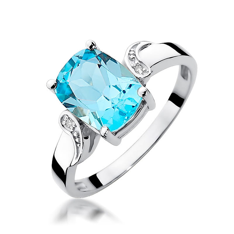 Inel Aur 9K cu Topaz Swiss 2.40 ct si Diamante Naturale 0.01 ct, imaginea 6 din 9