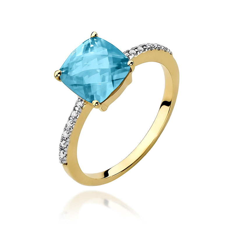 Inel Aur 9K cu Topaz Swiss 2.00 ct si Diamante Naturale 0.07 ct — Aur galben