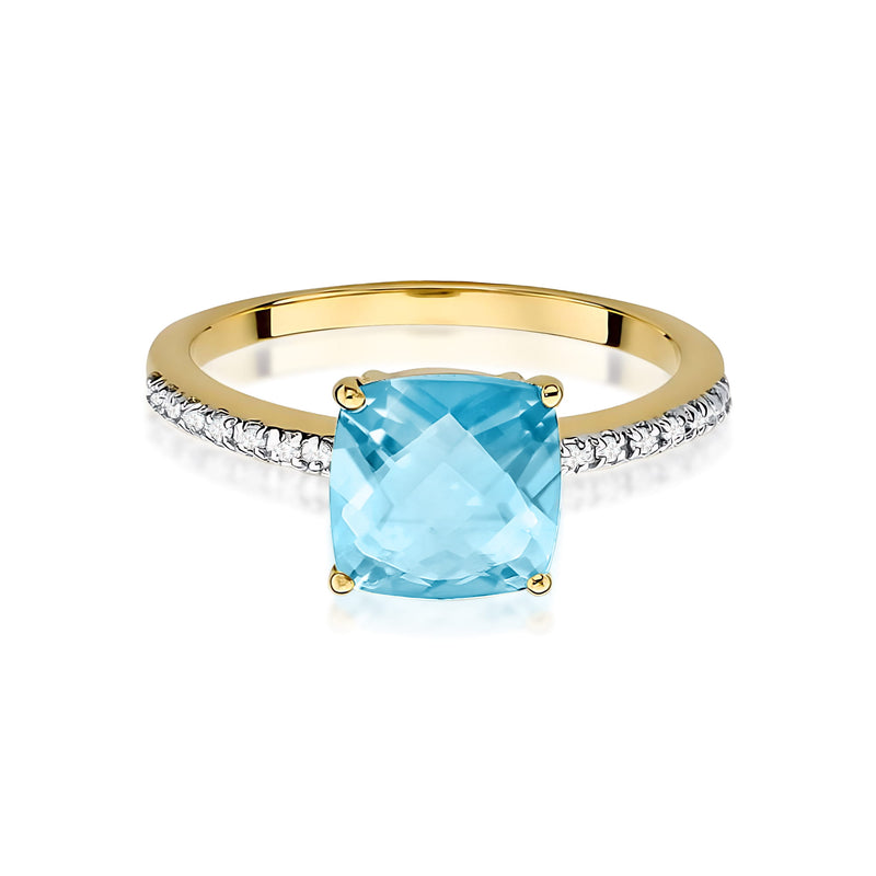 Inel Aur 9K cu Topaz Swiss 2.00 ct si Diamante Naturale 0.07 ct, imaginea 2 din 8