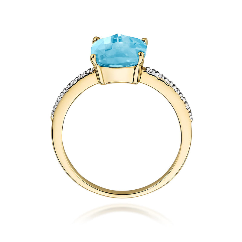 Inel Aur 9K cu Topaz Swiss 2.00 ct si Diamante Naturale 0.07 ct, imaginea 3 din 8
