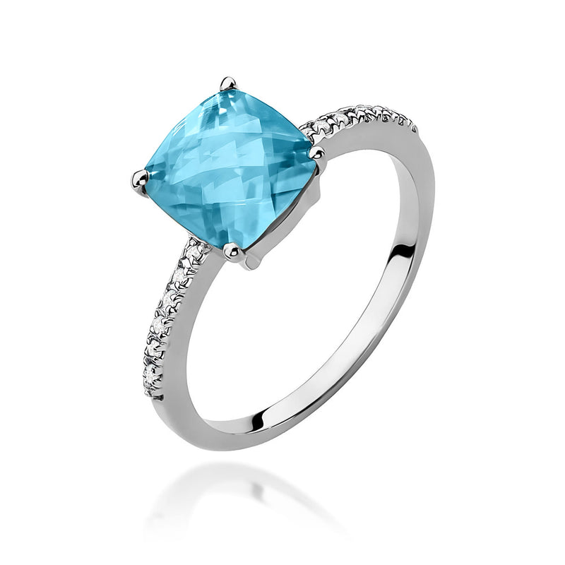 Inel Aur 9K cu Topaz Swiss 2.00 ct si Diamante Naturale 0.07 ct, imaginea 5 din 8