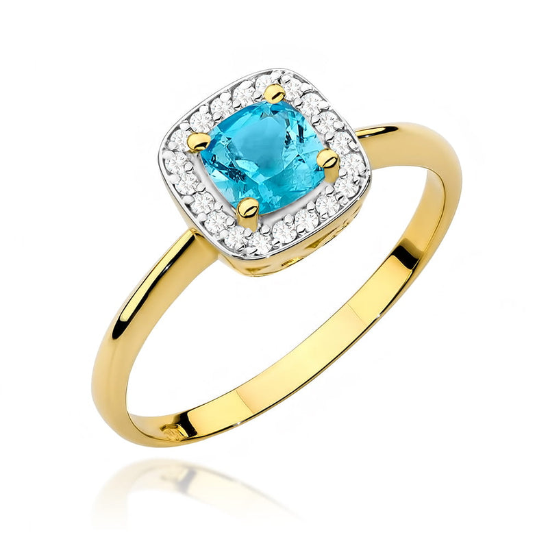 Inel Aur 9K cu Topaz Swiss 0.70 ct si Diamante Naturale 0.10 ct — Aur galben