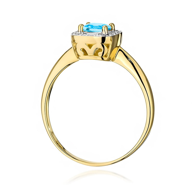 Inel Aur 9K cu Topaz Swiss 0.70 ct si Diamante Naturale 0.10 ct, imaginea 3 din 8