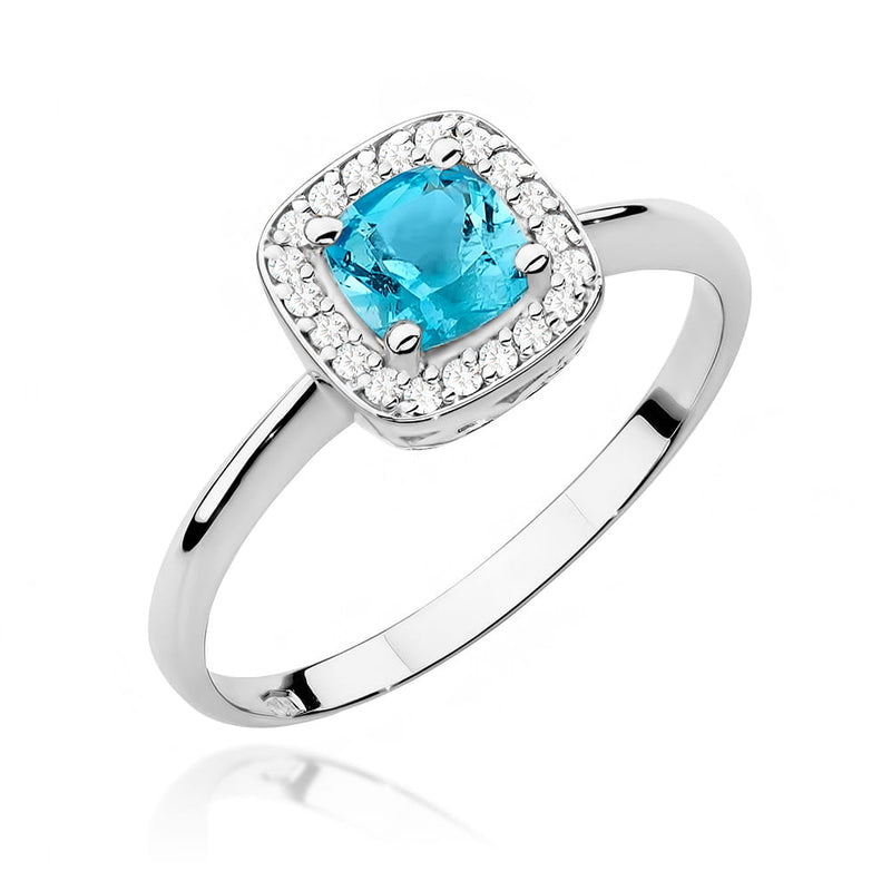 Inel Aur 9K cu Topaz Swiss 0.70 ct si Diamante Naturale 0.10 ct, imaginea 5 din 8