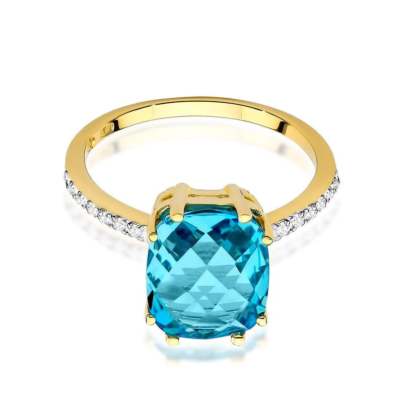 Inel Aur 9K cu Topaz Swiss 3.00 ct si Diamante Naturale 0.07 ct, imaginea 2 din 7