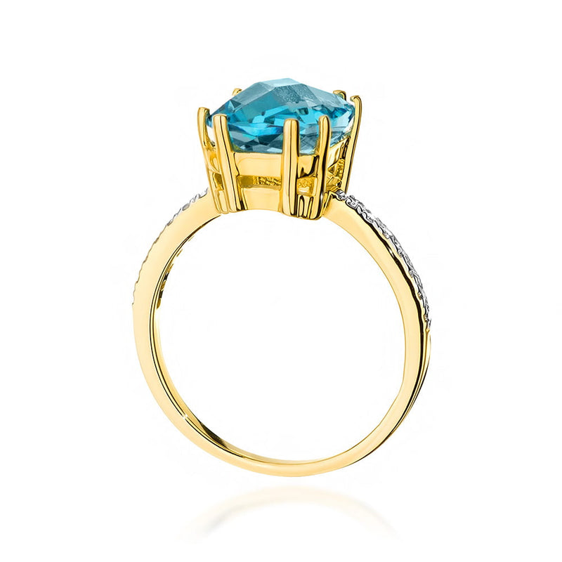 Inel Aur 9K cu Topaz Swiss 3.00 ct si Diamante Naturale 0.07 ct, imaginea 3 din 7