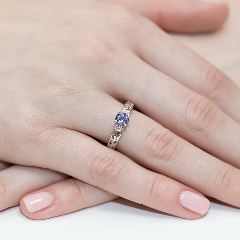 Inel Aur 9K cu Tanzanit 0.50 ct si Diamante Naturale 0.02 ct, imaginea 8 din 8
