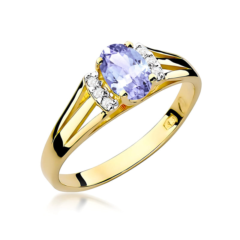 Inel Aur 9K cu Tanzanit 0.40 ct si Diamante Naturale 0.05 ct — Aur galben