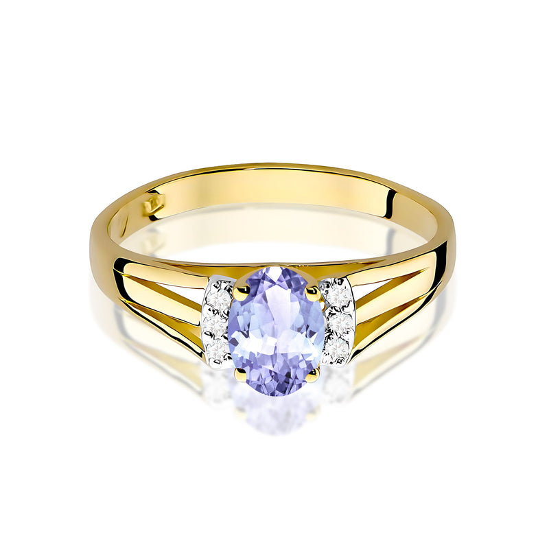 Inel Aur 9K cu Tanzanit 0.40 ct si Diamante Naturale 0.05 ct, imaginea 2 din 8