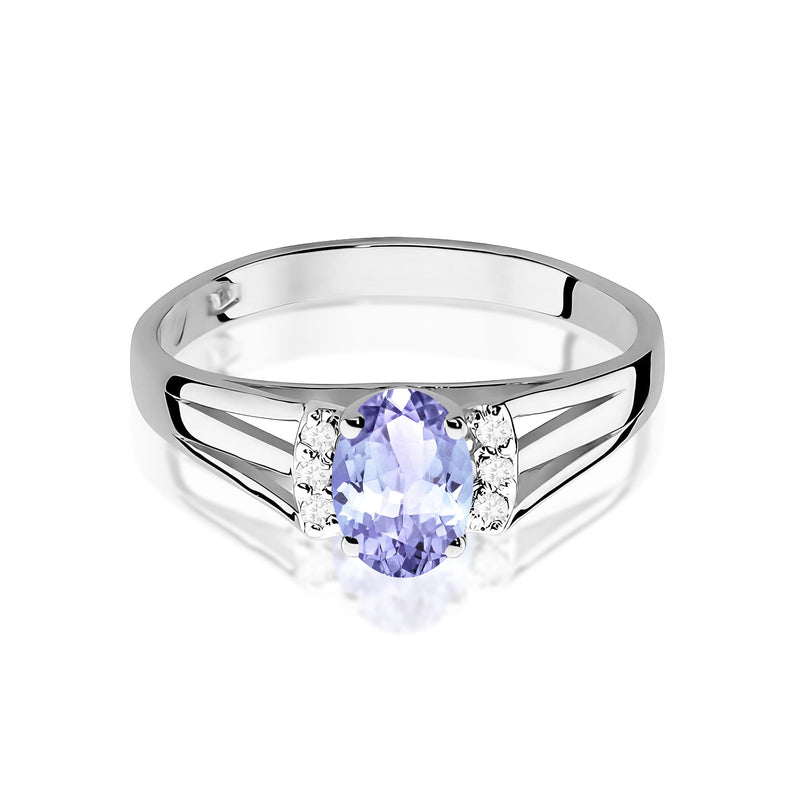 Inel Aur 9K cu Tanzanit 0.40 ct si Diamante Naturale 0.05 ct, imaginea 6 din 8