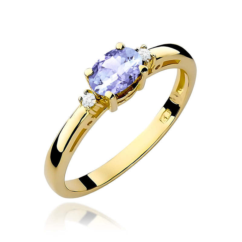 Inel Aur 9K cu Tanzanit 0.40 ct si Diamante Naturale 0.03 ct — Aur galben