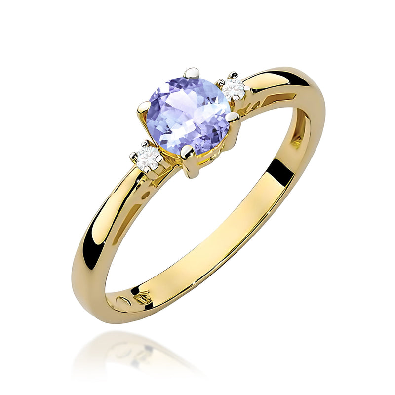 Inel Aur 9K cu Tanzanit 0.50 ct si Diamante Naturale 0.03 ct — Aur galben