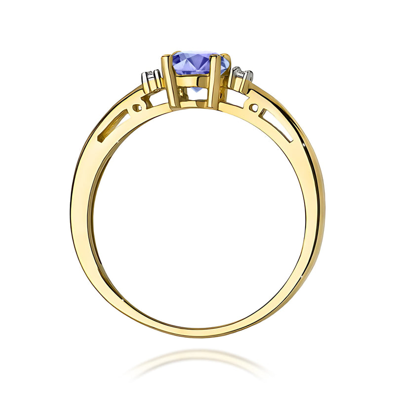 Inel Aur 9K cu Tanzanit 0.50 ct si Diamante Naturale 0.03 ct, imaginea 3 din 8