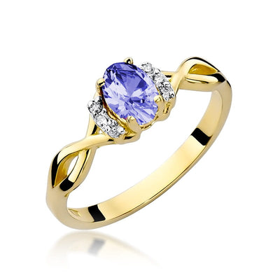 Inel Aur 9K cu Tanzanit 0.40 ct si Diamante Naturale 0.05 ct