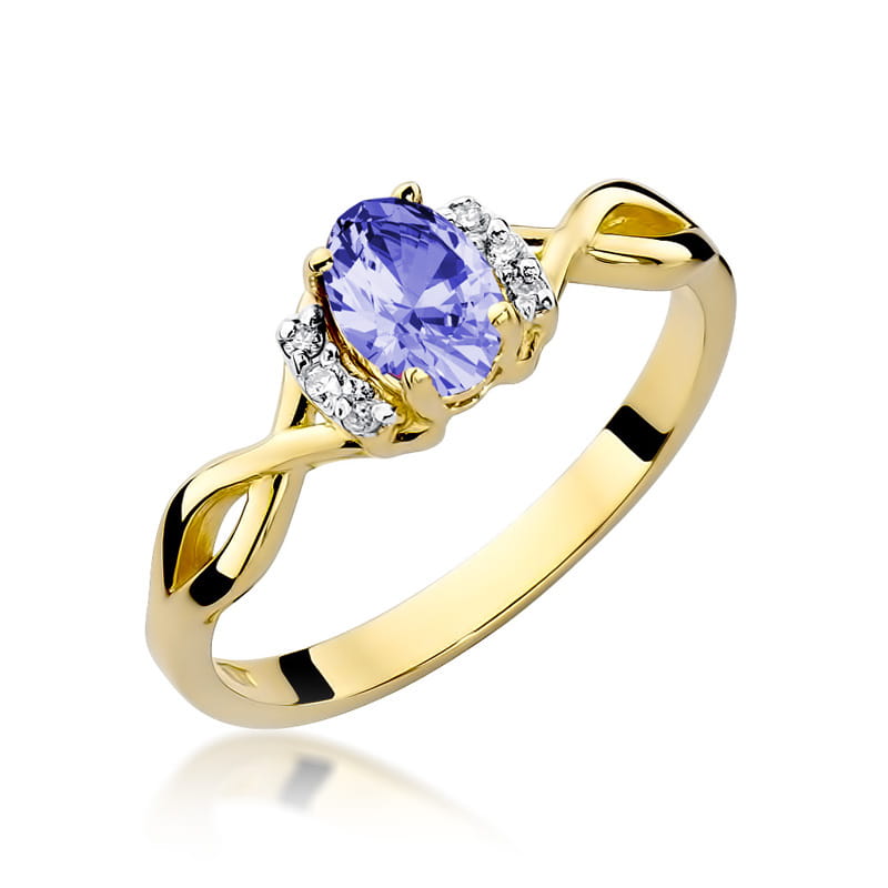 Inel Aur 9K cu Tanzanit 0.40 ct si Diamante Naturale 0.05 ct — Aur galben