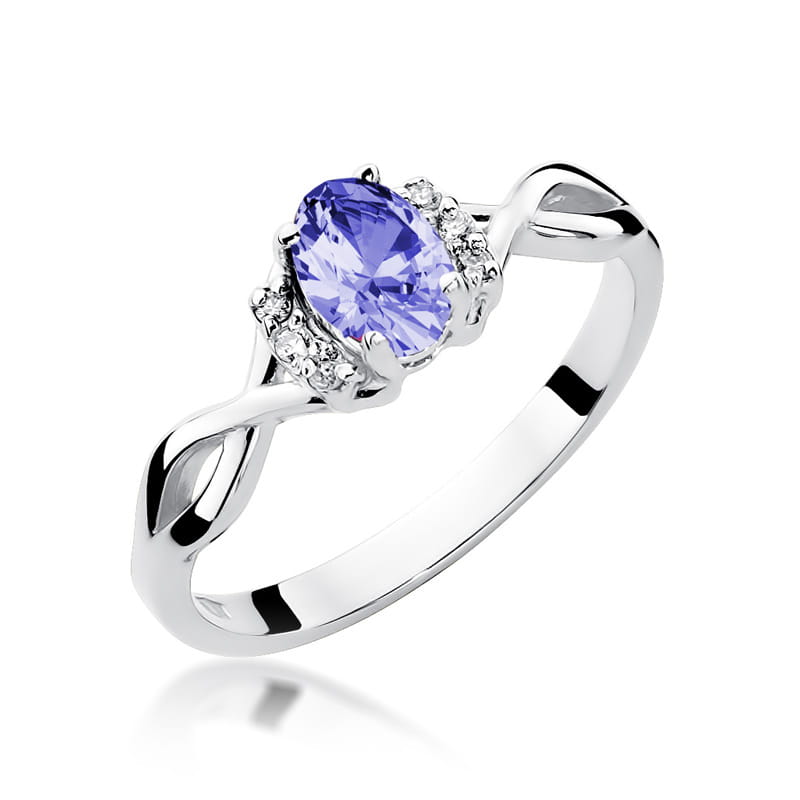 Inel Aur 9K cu Tanzanit 0.40 ct si Diamante Naturale 0.05 ct, imaginea 5 din 8