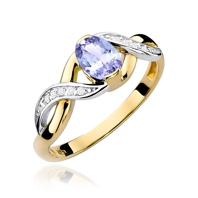 Inel Aur 9K cu Tanzanit 0.40 ct si Diamante Naturale 0.05 ct — Aur galben