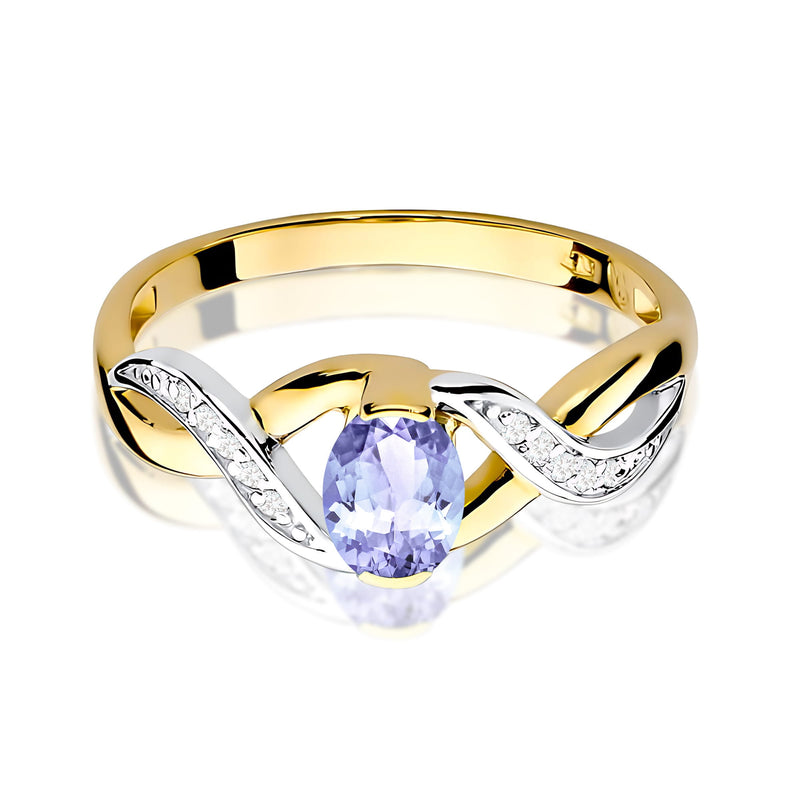 Inel Aur 9K cu Tanzanit 0.40 ct si Diamante Naturale 0.05 ct, imaginea 2 din 8