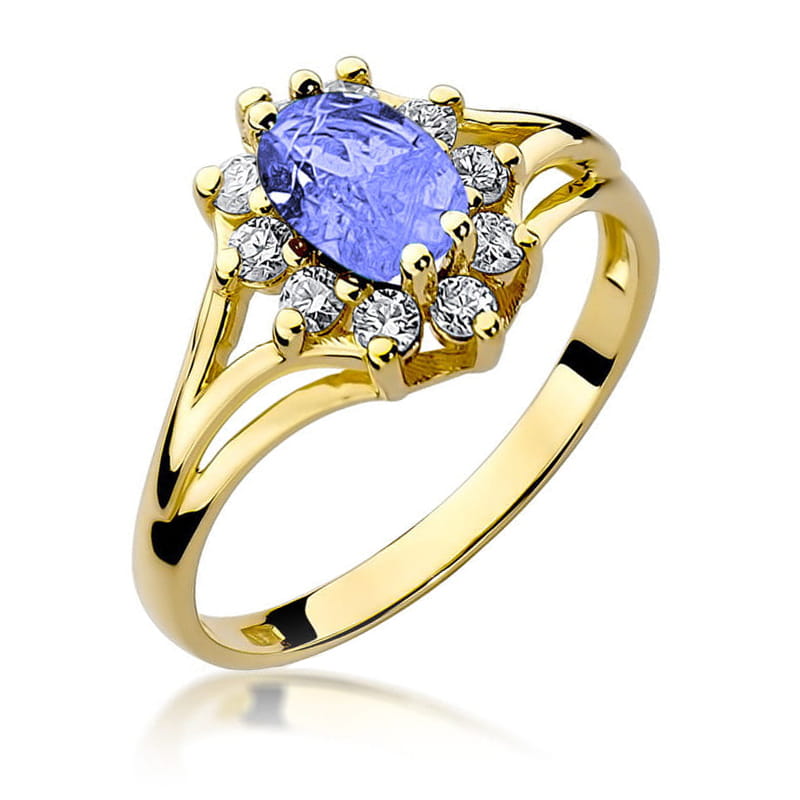 Inel Aur 9K cu Tanzanit 0.70 ct si Diamante Naturale 0.30 ct — Aur galben
