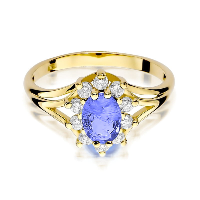 Inel Aur 9K cu Tanzanit 0.70 ct si Diamante Naturale 0.30 ct, imaginea 2 din 8