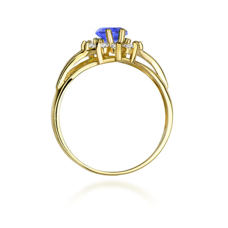 Inel Aur 9K cu Tanzanit 0.70 ct si Diamante Naturale 0.30 ct, imaginea 3 din 8