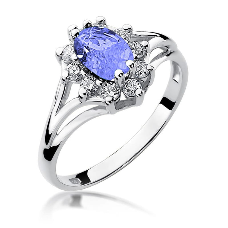 Inel Aur 9K cu Tanzanit 0.70 ct si Diamante Naturale 0.30 ct, imaginea 5 din 8