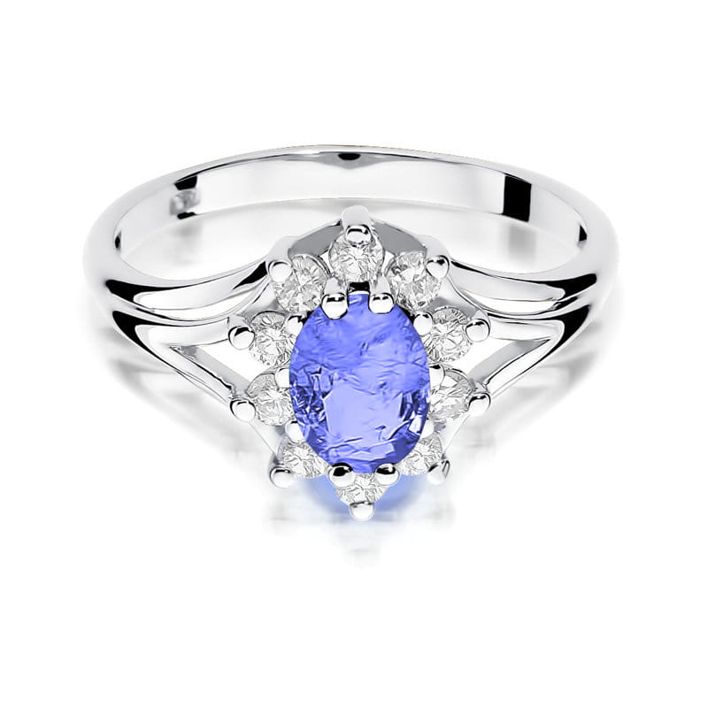 Inel Aur 9K cu Tanzanit 0.70 ct si Diamante Naturale 0.30 ct, imaginea 6 din 8