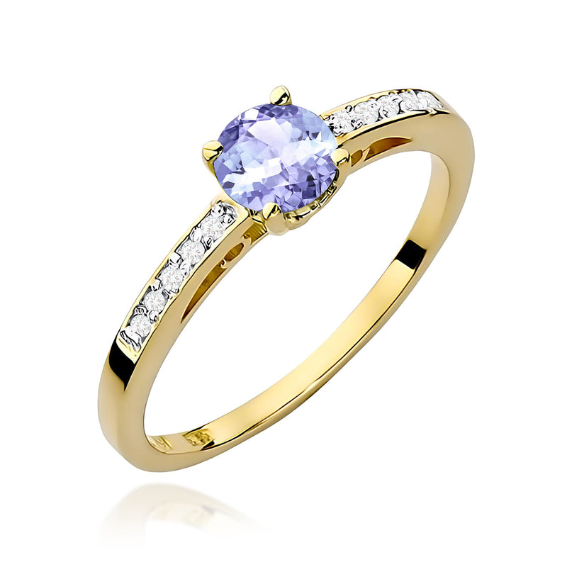 Inel Aur 9K cu Tanzanit 0.50 ct si Diamante Naturale 0.05 ct — Aur galben