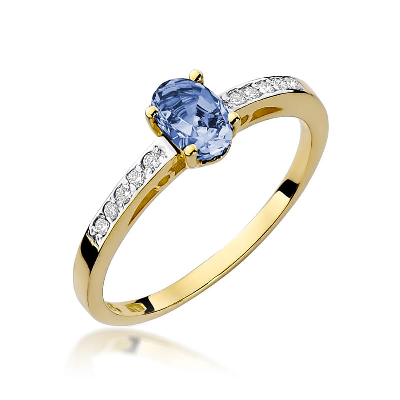 Inel Aur 9K cu Tanzanit 0.40 ct si Diamante Naturale 0.05 ct — Aur galben