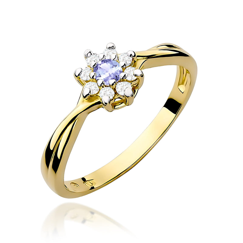 Inel Aur 9K cu Tanzanit 0.15 ct si Diamante Naturale 0.12 ct — Aur galben