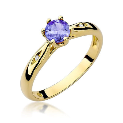 Inel Aur 9K cu Tanzanit 0.50 ct si Diamante Naturale 0.01 ct